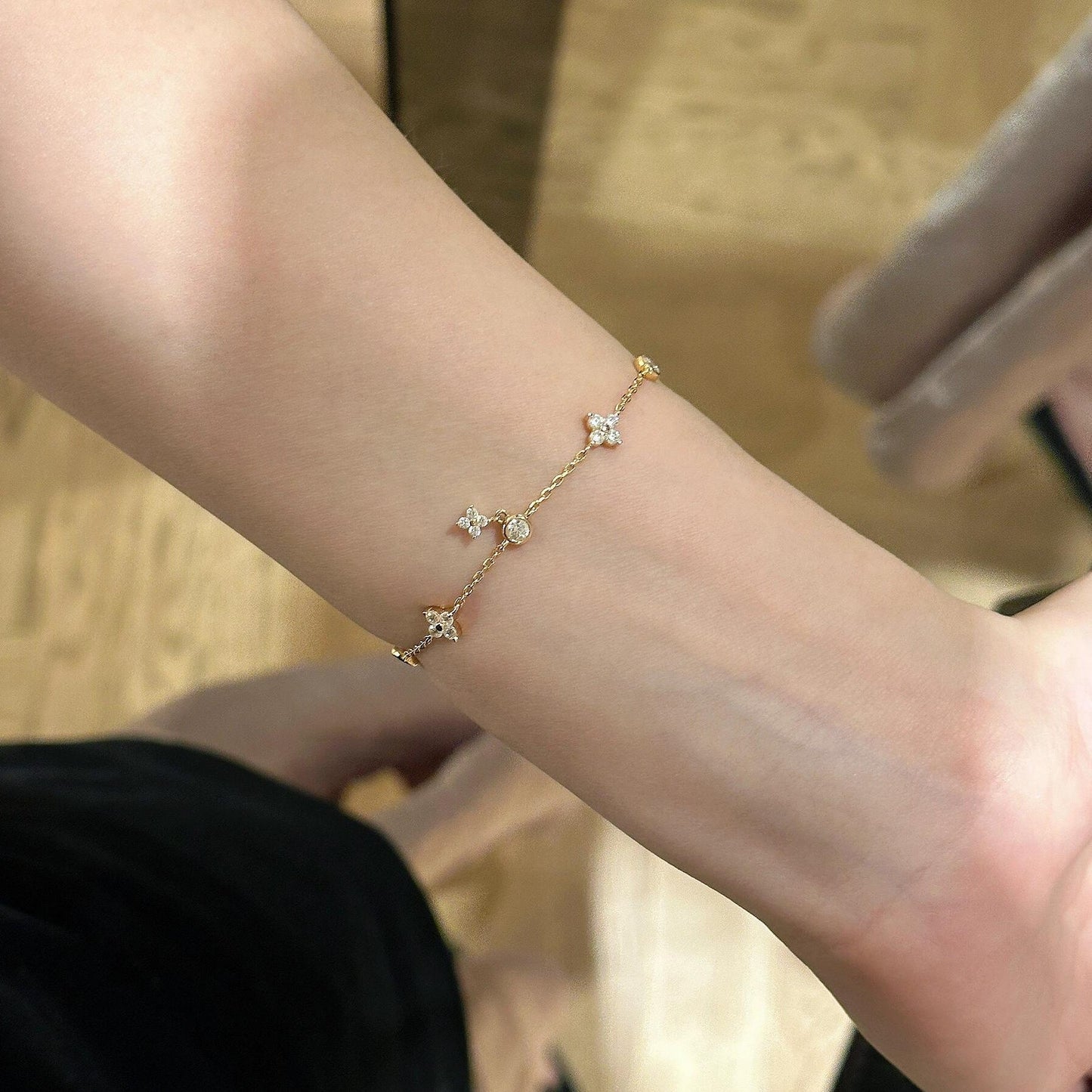 Four-leaf Clover Tassel Zircon S925 Sterling Silver Bracelet