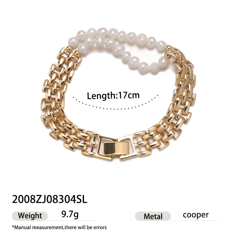 High color retention brass plating real gold natural real pearl bracelet