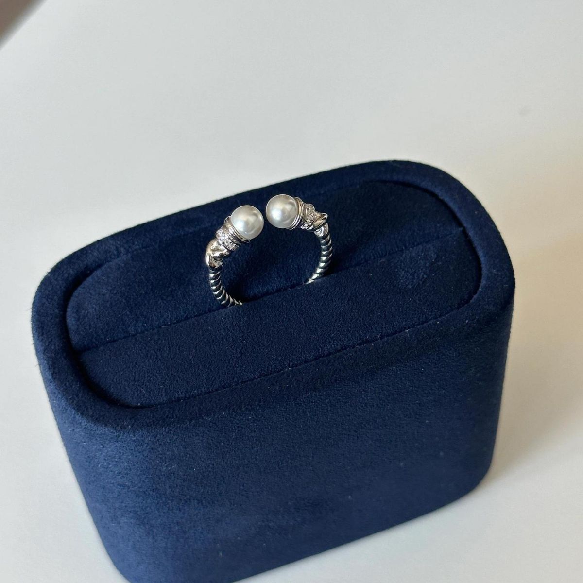 S925 sterling silver Fried Dough Twists pearl ring Swarovski pearl opening adjustable