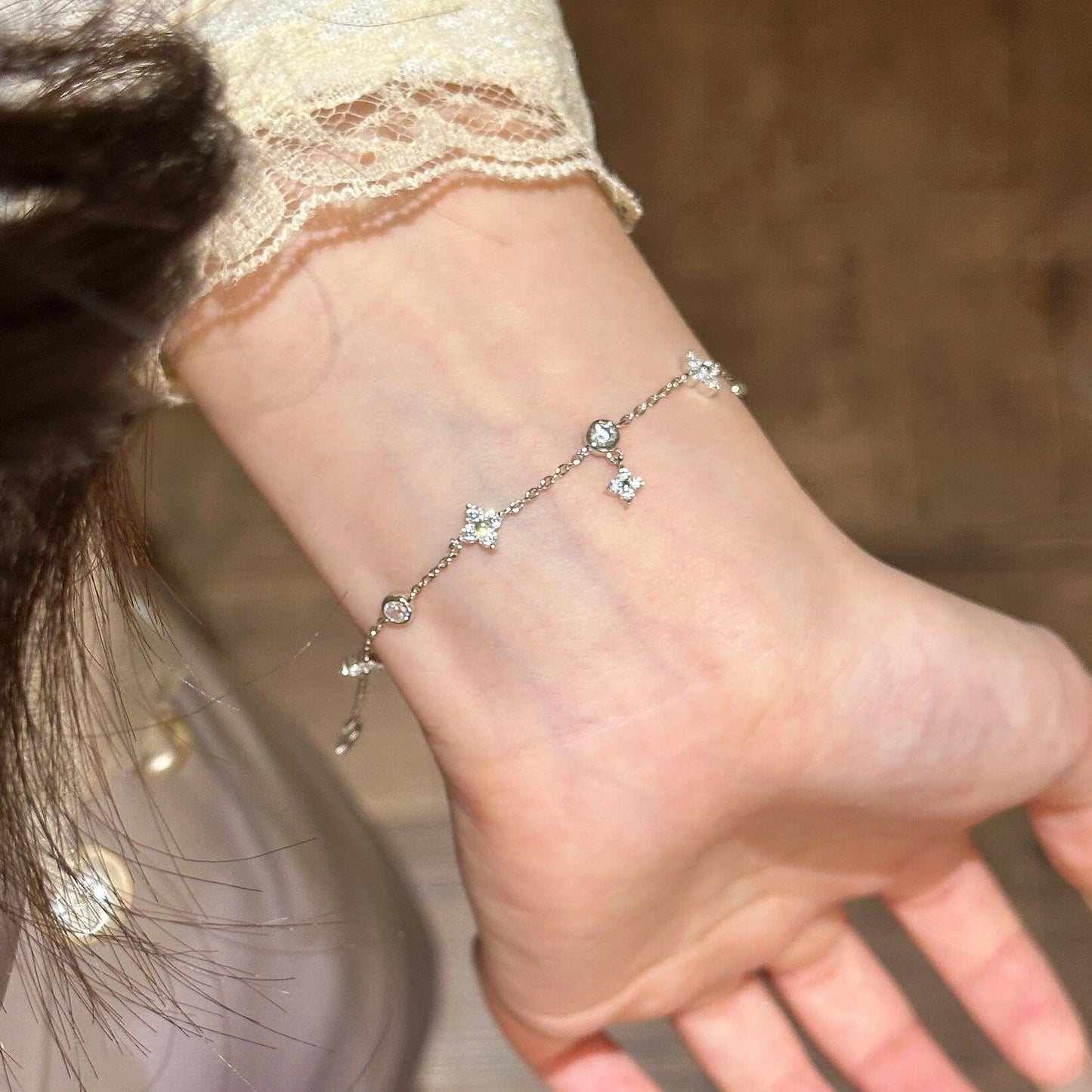 Four-leaf Clover Tassel Zircon S925 Sterling Silver Bracelet