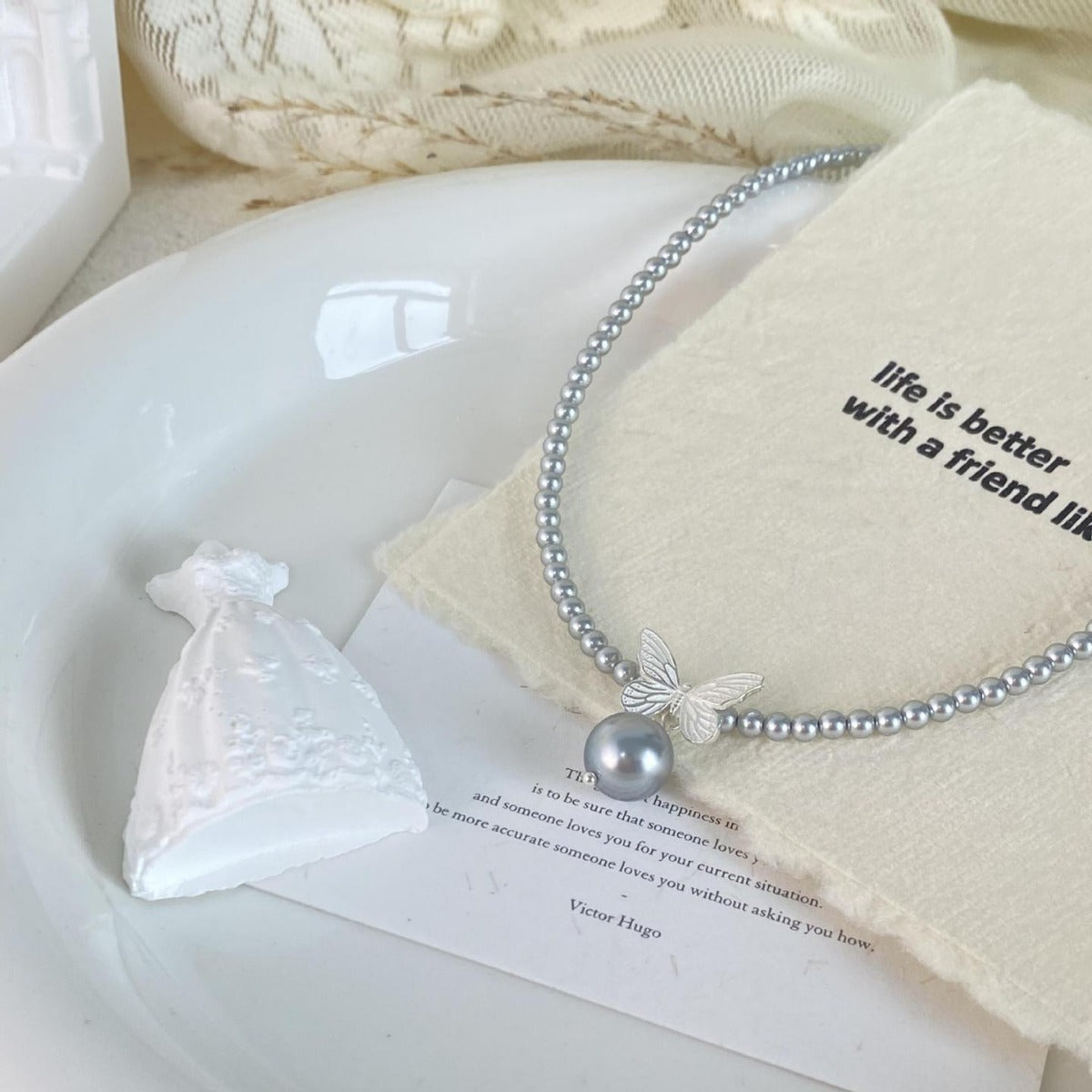 S925 Sterling Silver Pearl Butterfly Necklace