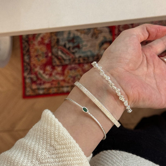 silver Fine Bracelet dark blue Stone Wide-brimmed Vertical Half Bracelet