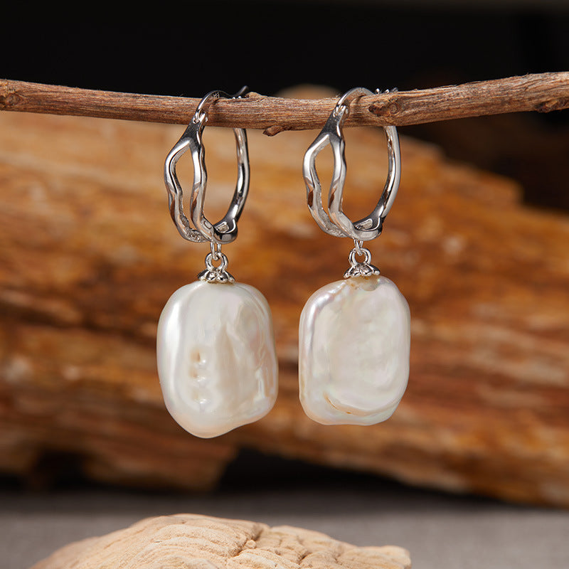 S925 Sterling Silver with Natural Baroque Pearl Earrings