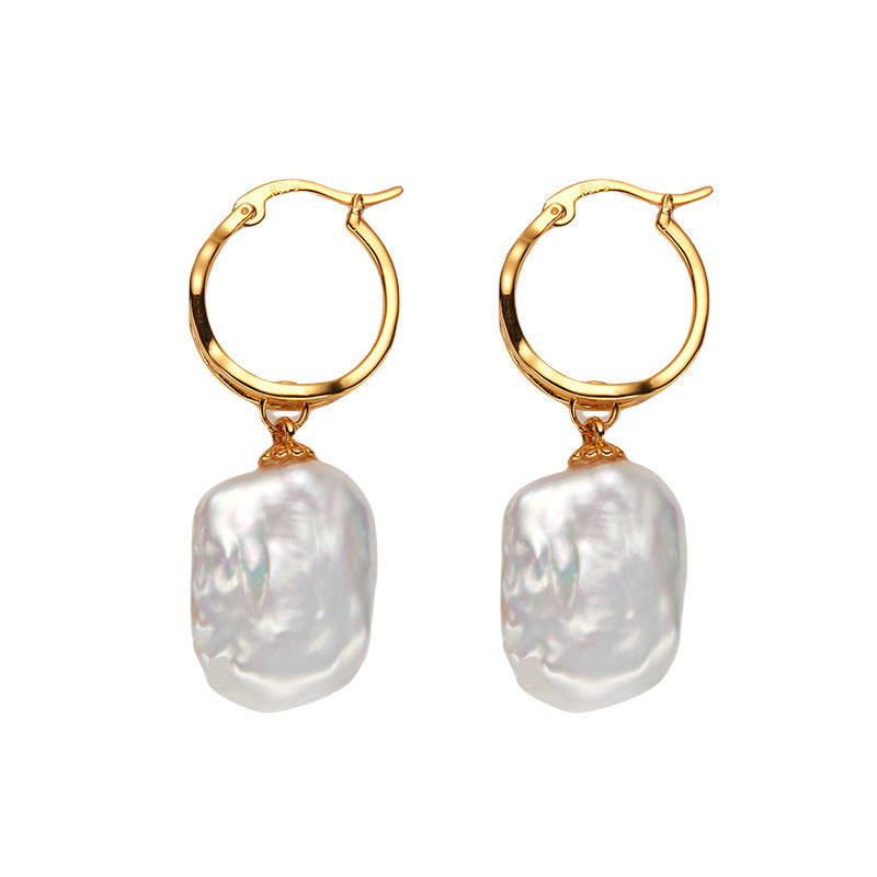 S925 Sterling Silver with Natural Baroque Pearl Earrings