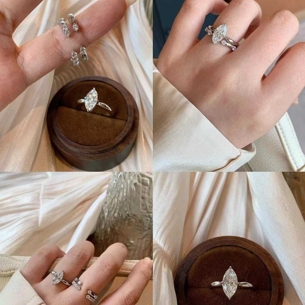 925 Sterling Silver High-Quality Rhinestone Marquise Ring