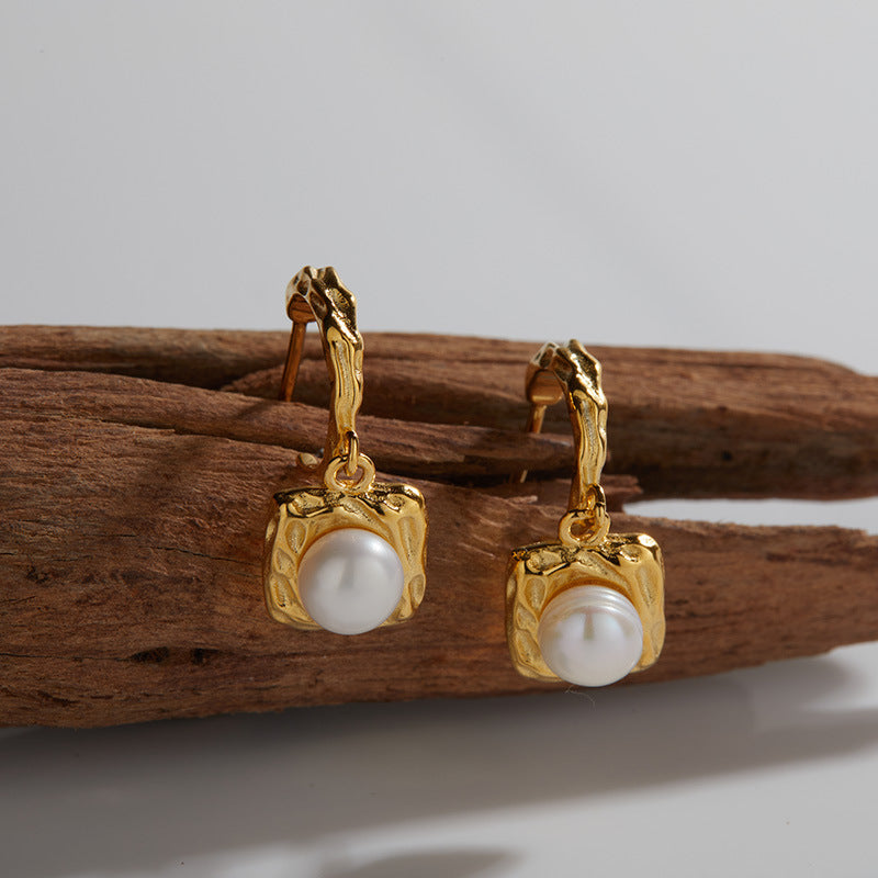 S925 sterling silver inlaid natural pearl earrings