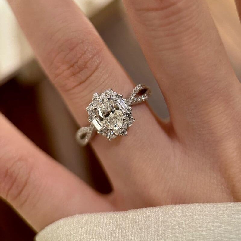 All-body S925 Sterling Silver Fashion Fireworks with Pigeon Egg Oval Ring