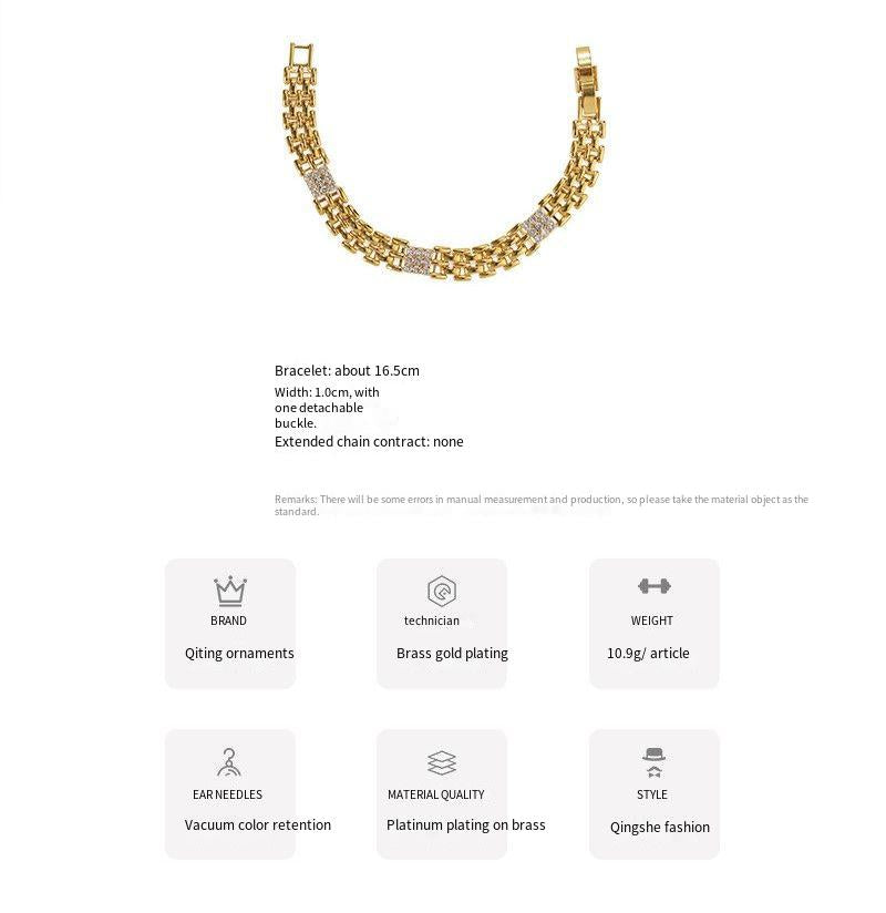 Brass gold plated/zircon diamond strap bracelet