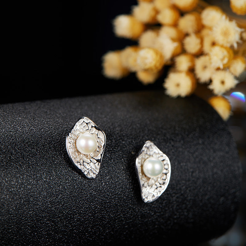 S925 sterling silver inlaid natural pearl earrings