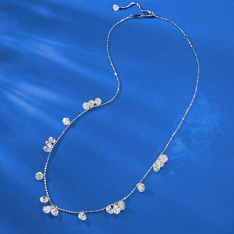 S925 Silver Long Clavicle Chain Light Luxury Overlapping Tears Broken Star River Bead Necklace