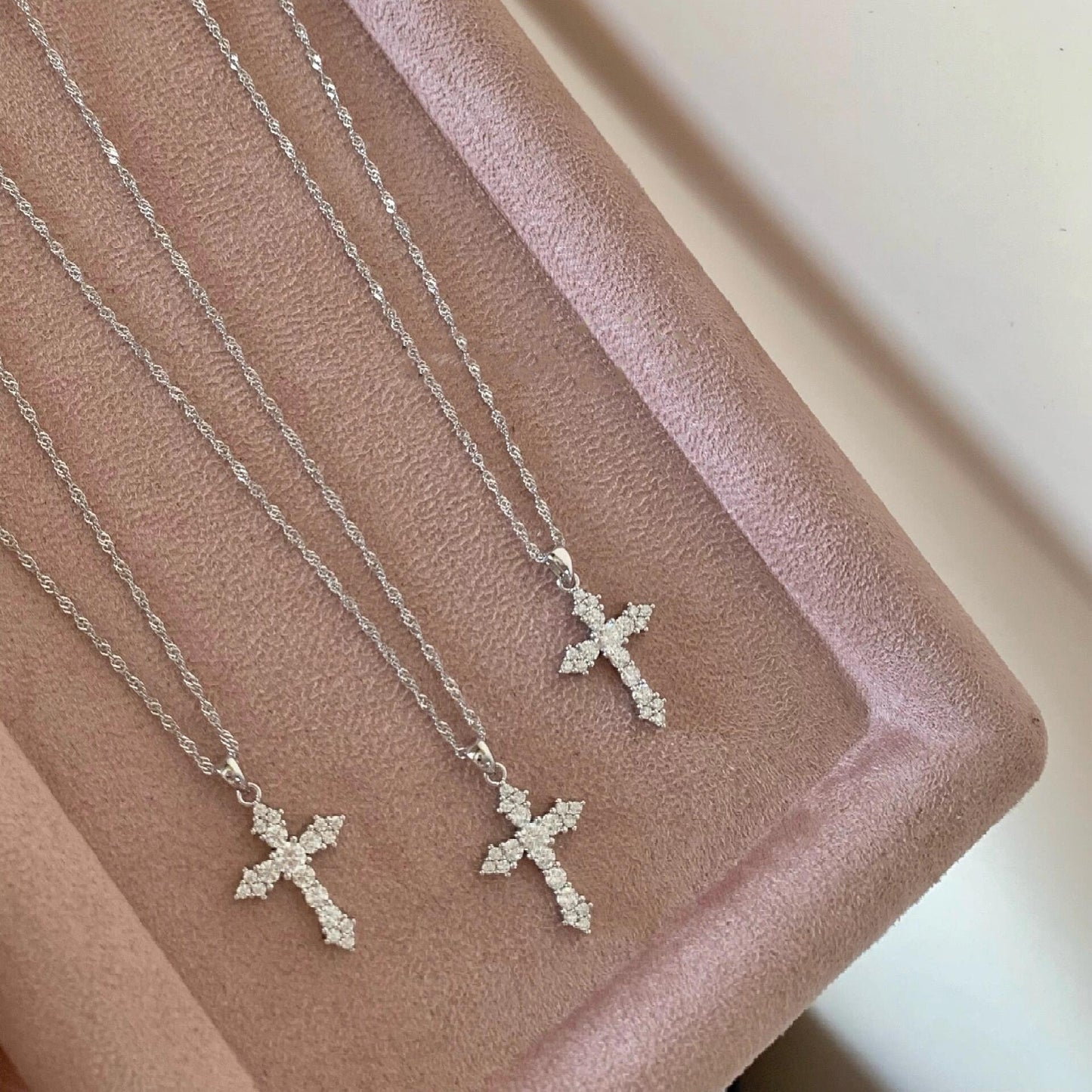 S925 Sterling Silver Meishen Cross Full Diamond Pendant Necklace