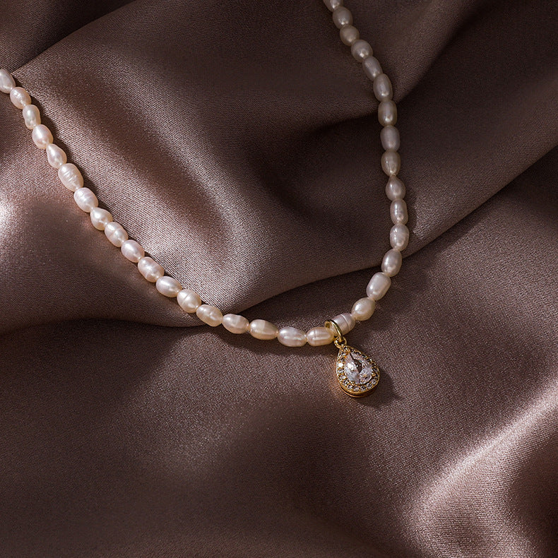Water Drop Zircon Freshwater Pearl Necklace