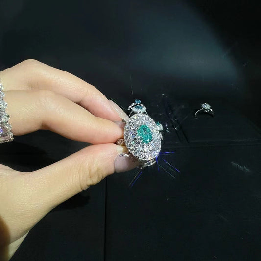 S925 Sterling Silver Plated Vegas Blue Paraiba Brilliant Star Web Diamond Ring Collection