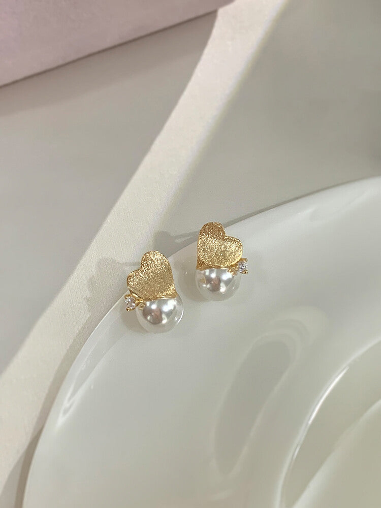 S925 Sterling Silver Drawing Love Shi Home Pearl Earrings