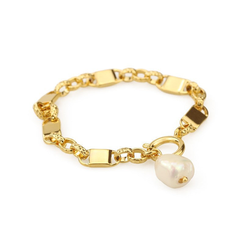 High color retention brass plating real gold natural real pearl bracelet