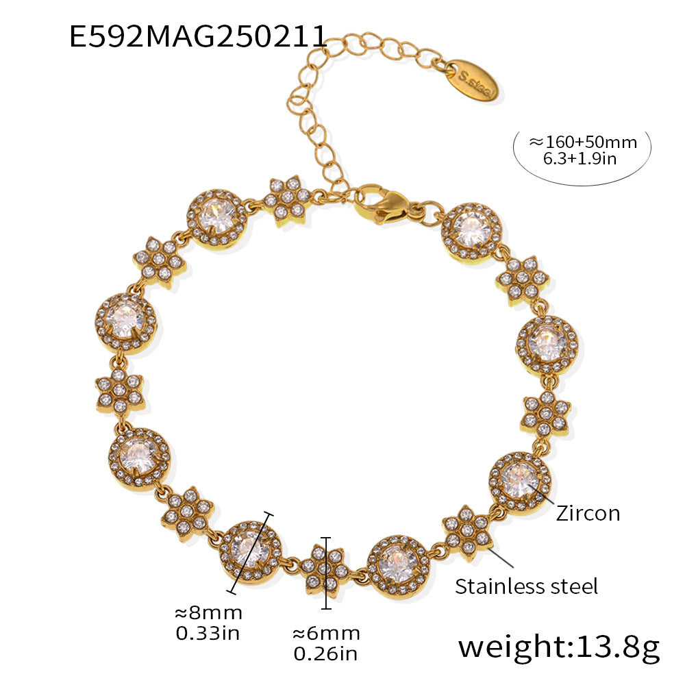 5A Zircon Six Leaf Flower Round Diamond Heavy Industry Design Bracelet