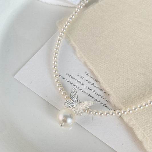 S925 Sterling Silver Pearl Butterfly Necklace