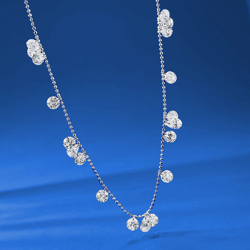 S925 Silver Long Clavicle Chain Light Luxury Overlapping Tears Broken Star River Bead Necklace