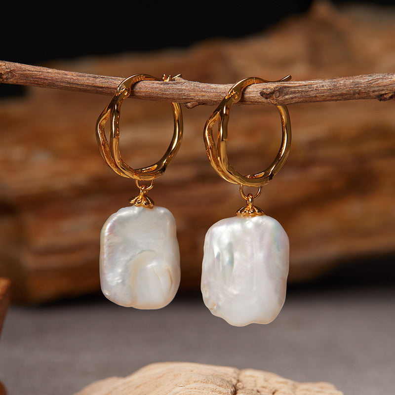 S925 Sterling Silver with Natural Baroque Pearl Earrings