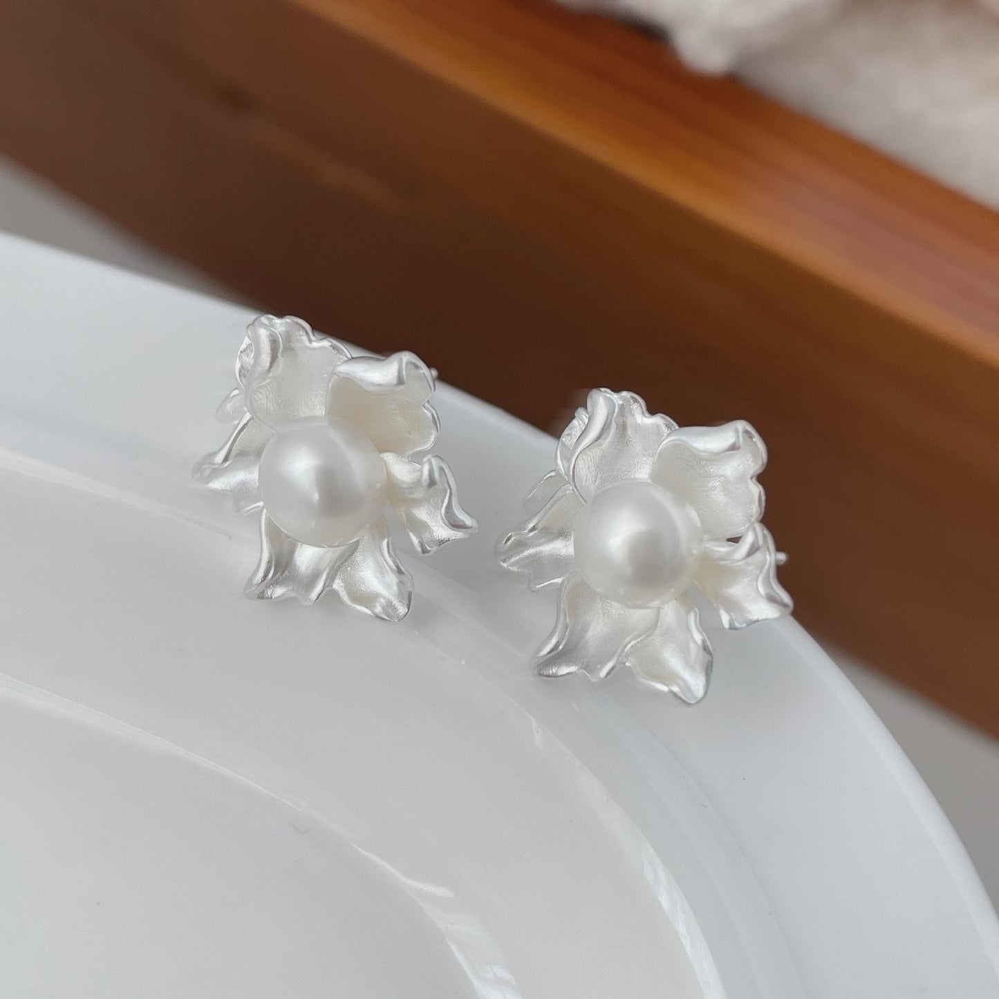 S925 Sterling Silver Pure White Jasmine Earrings