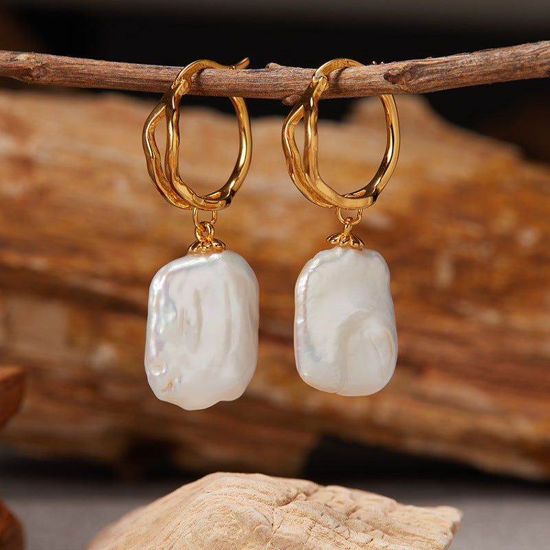 S925 Sterling Silver with Natural Baroque Pearl Earrings