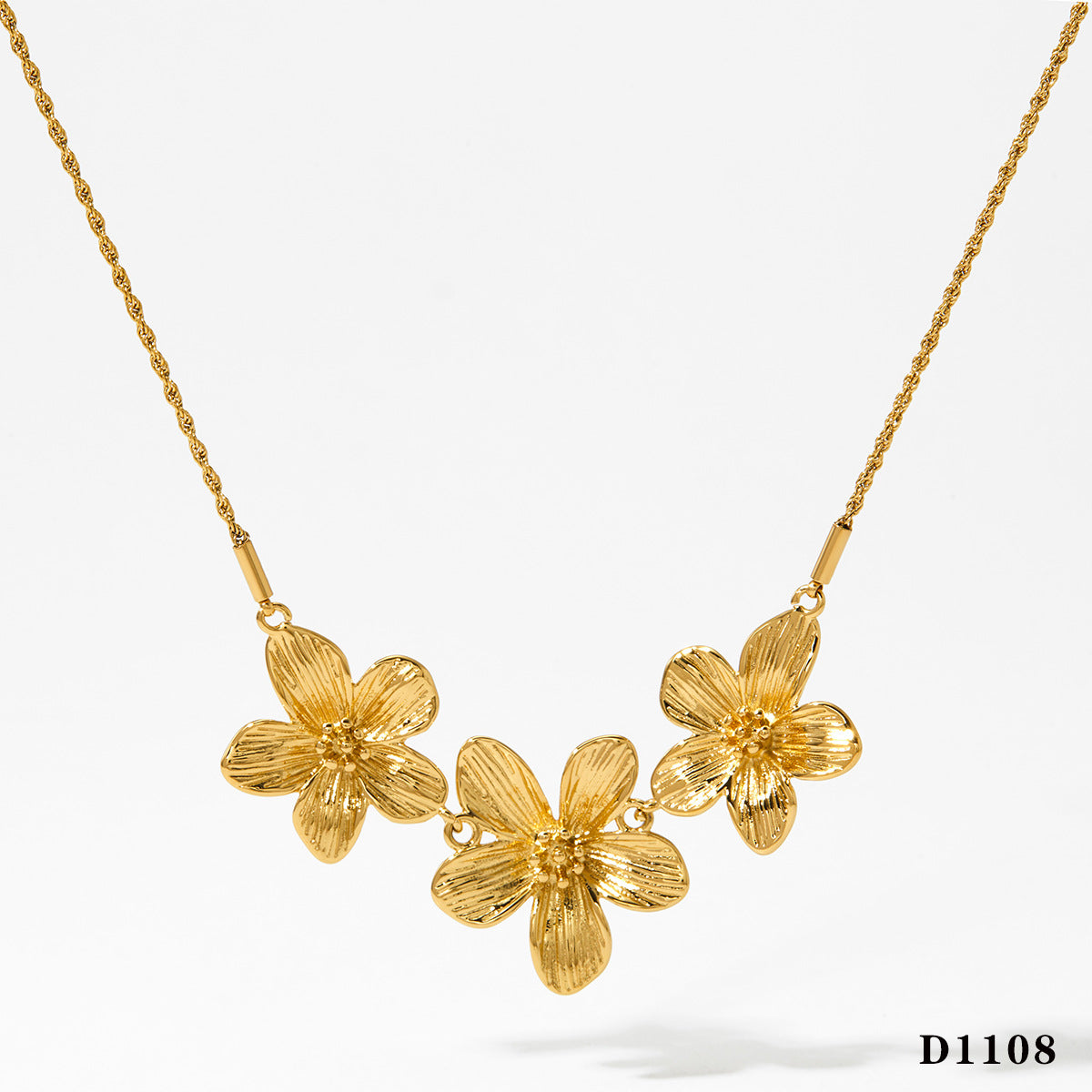 Sweet pleated flowers stainless steel necklace earrings set