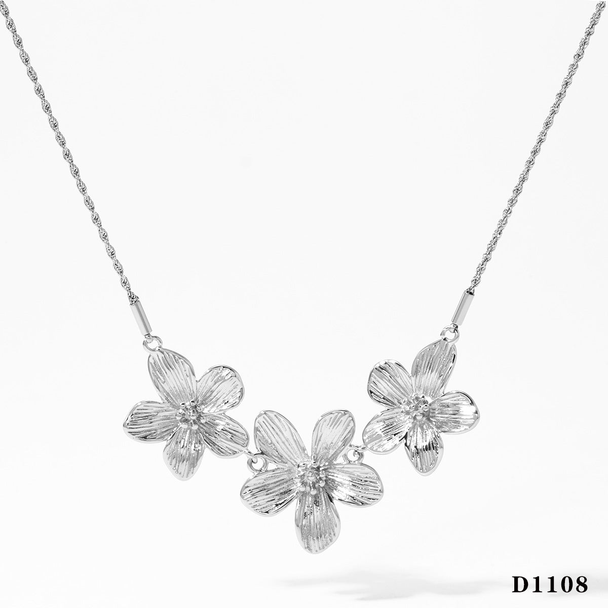 Sweet pleated flowers stainless steel necklace earrings set