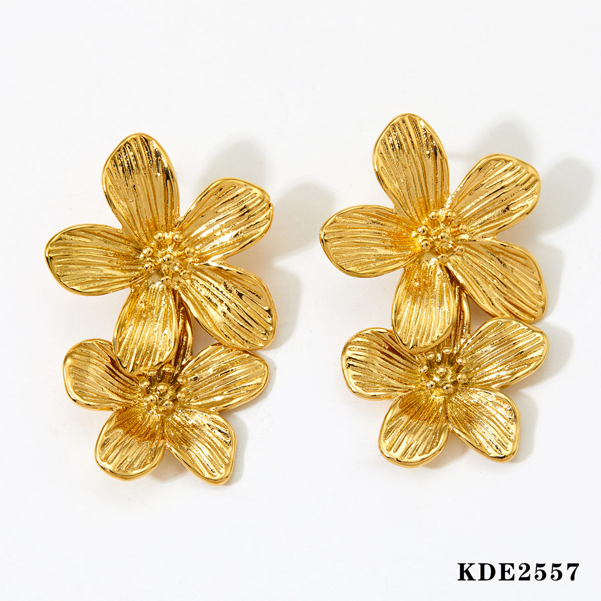 Sweet pleated flowers stainless steel necklace earrings set