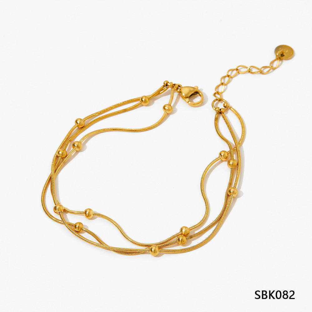 PVD plated small gold bead gold chain stainless steel stacking bracelet